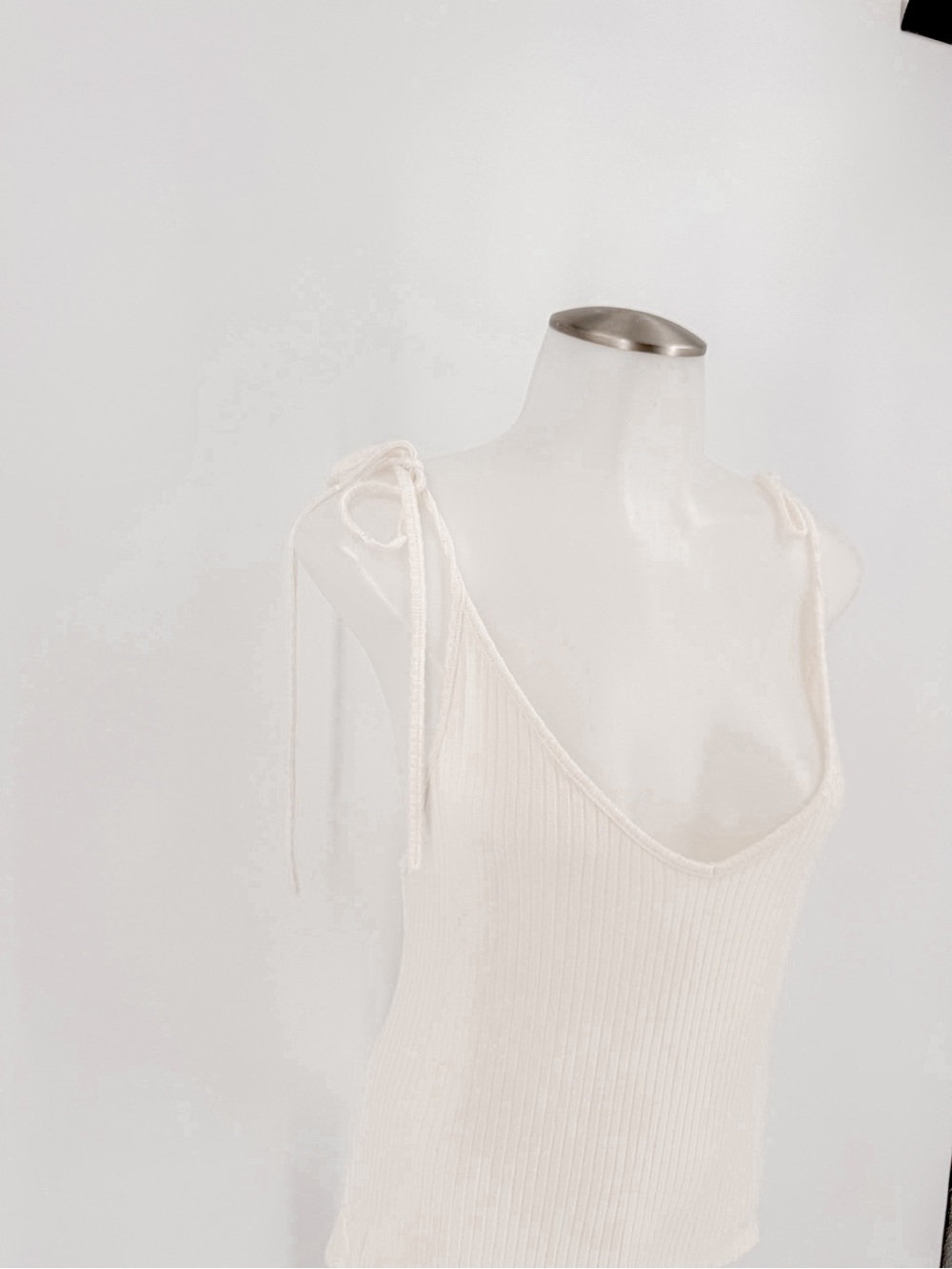 Reformation Cream Ribbed Tie-Shoulder Tank Top - Picture 2 of 6